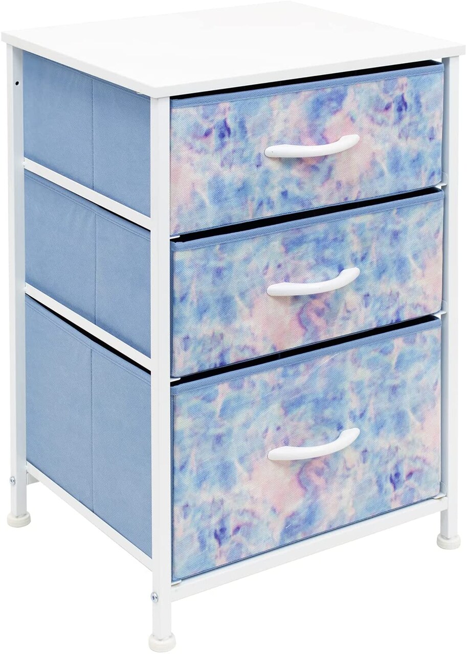 Sorbus Nightstand with 3 Drawers - Furniture Storage for Bedroom, Closet, Office Organization - Steel Frame, Wood Top, Pastel Fabric Bin